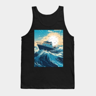 Motorboat Slicing Through The Waves Of A Vibrant Blue Ocean Tank Top